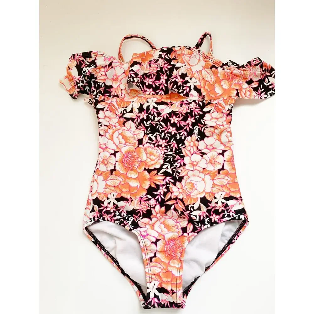 Cleobella off the shoulder girl's swimsuit black white pink orange XS